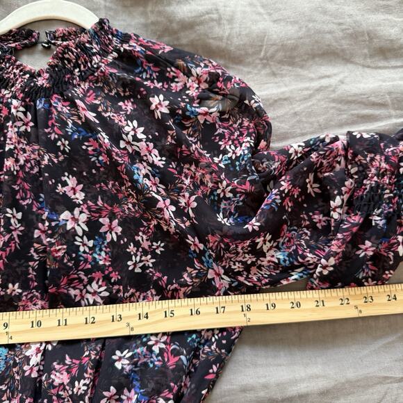 Misa Los Angeles Long Sleeve Floral Print Dress Asymmetrical Hem Large Savanna - Picture 8 of 12